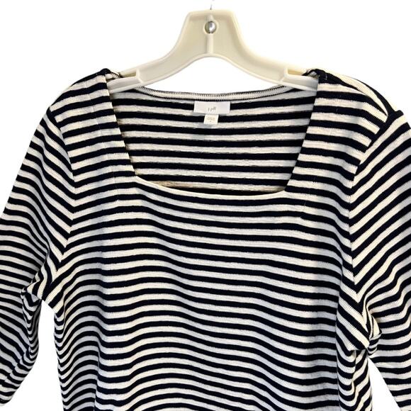 J. Jill Striped Square Neck Knit Top Navy White Size L Sleeve Buttons Nautical - Picture 5 of 11